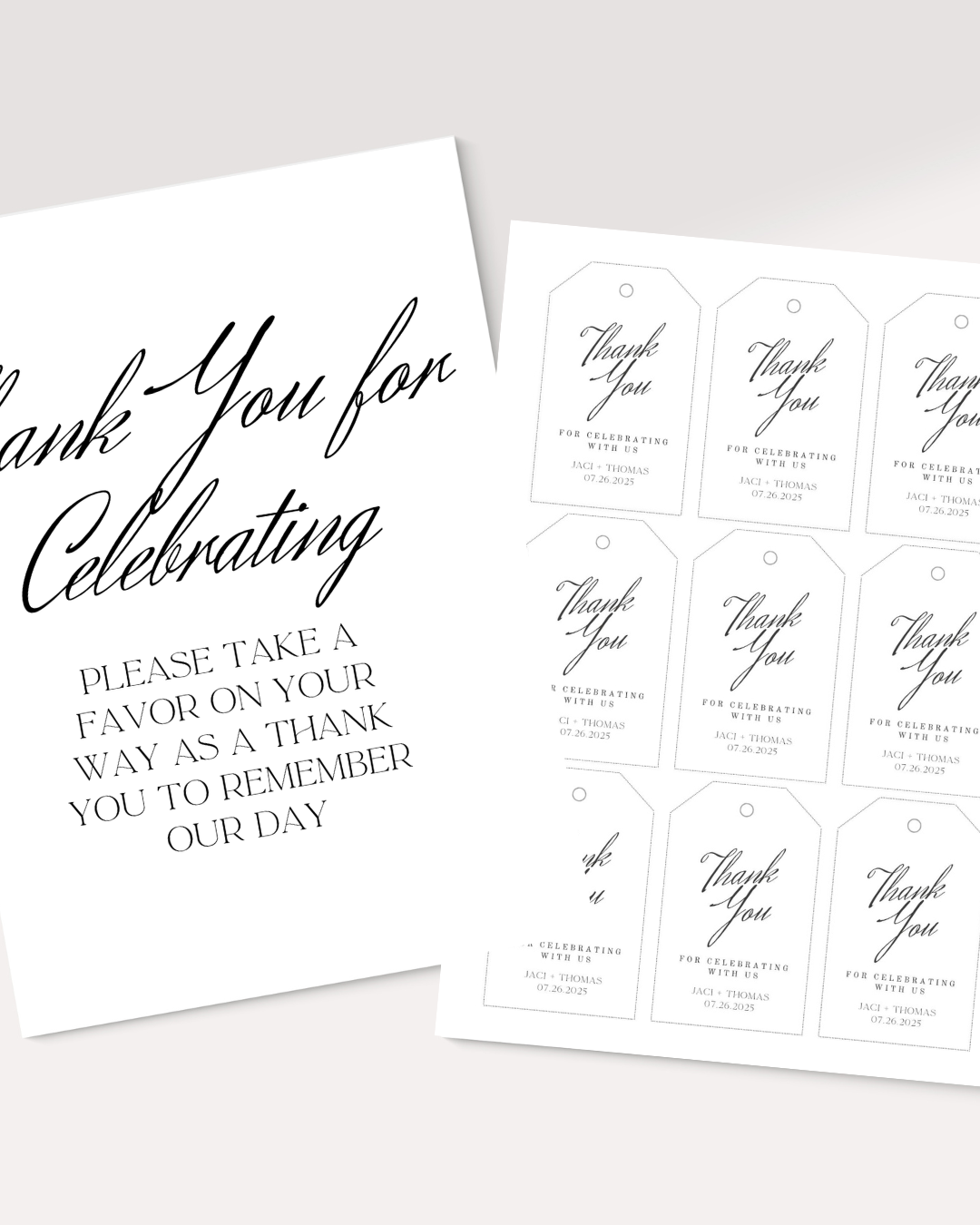 Wedding Favor Tags + Sign